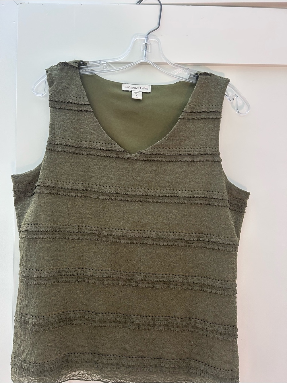 Coldwater Creek Olive Green Textured V-Neck Tank